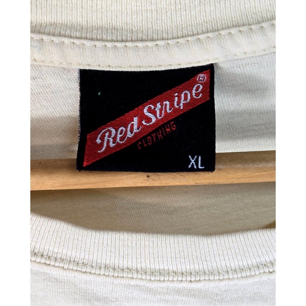 Red Stripe T-Shirt Beige XL Jamaica -Respect Mon- Vaca Casual Vtg Short Sleeve - Picture 7 of 15